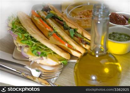 assortment of fresh homemade vegetarian italian panini sandwich,typical italian snack