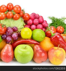 Assortment of fruits and vegetables isolated on white background.
