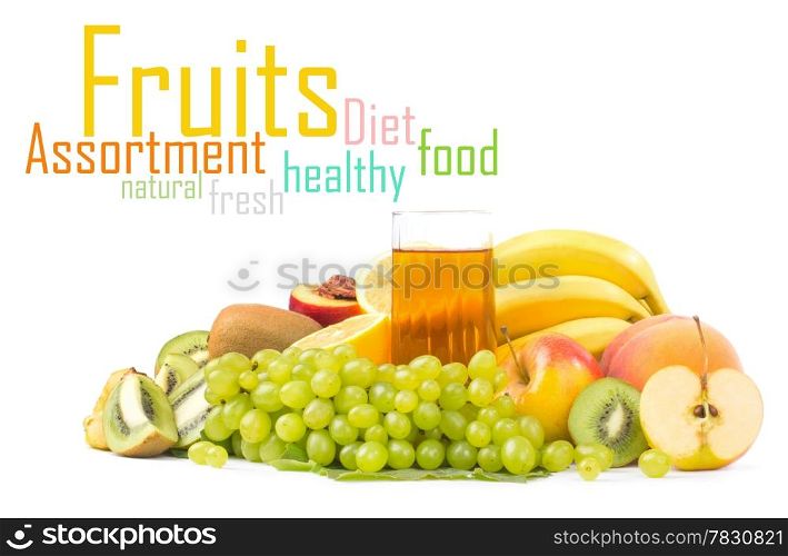 Assortment of fruits isolated on white