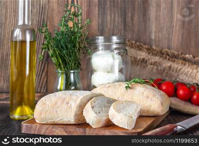 Assortment of Italian food on wooden background