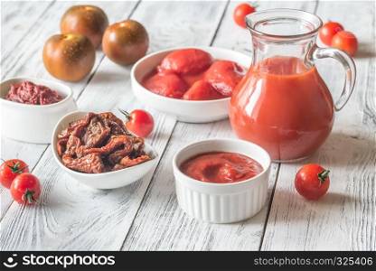 Assortment of products made of tomatoes