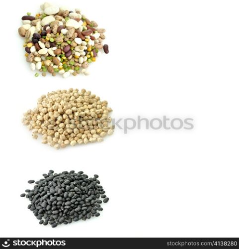 Assortment Of Raw Beans On White Background