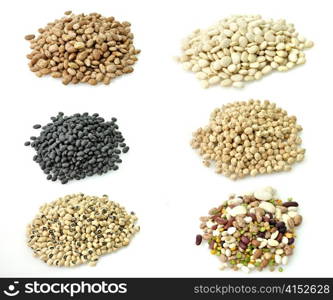 Assortment Of Raw Beans On White Background