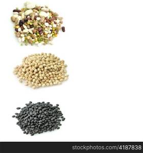 Assortment Of Raw Beans On White Background