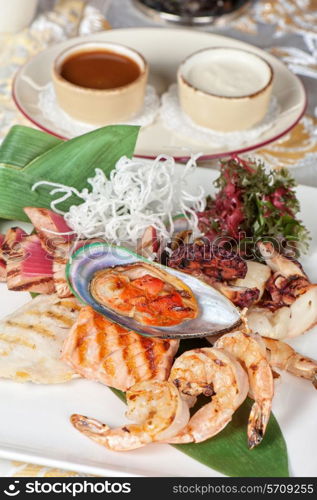 Assortment of seafood mix dish