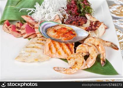 Assortment of seafood mix dish. seafood mix