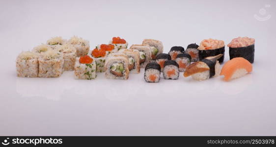 assortment of sushi on a white background. Sushi on a white background