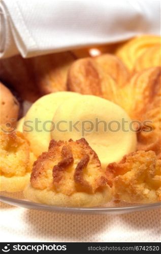 assortment of tea pastry on a dish closeup