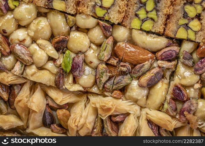 assortment of traditional Turkish baklava pastry, a dessert is well also known as persian or lebanese baklava