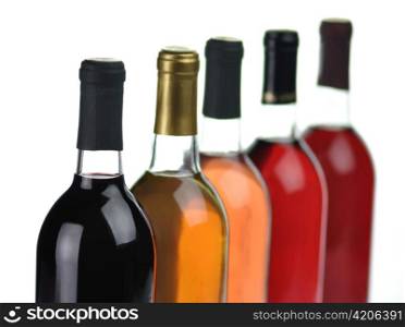 assortment of wine bottles, close up