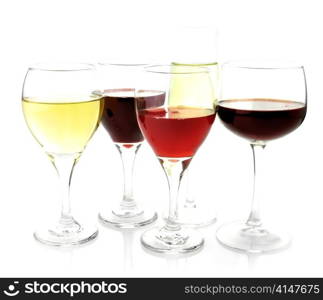 Assortment Of Wine Glasses ,Close Up,On White Background