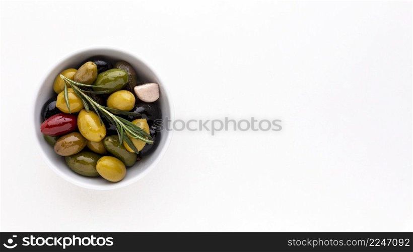 assortment olives bowl with copy space