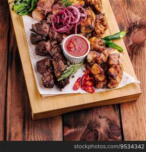 Assortment various barbecue food grill meat
