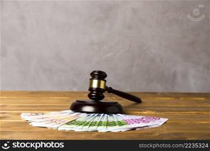 assortment with judge gavel euro banknotes