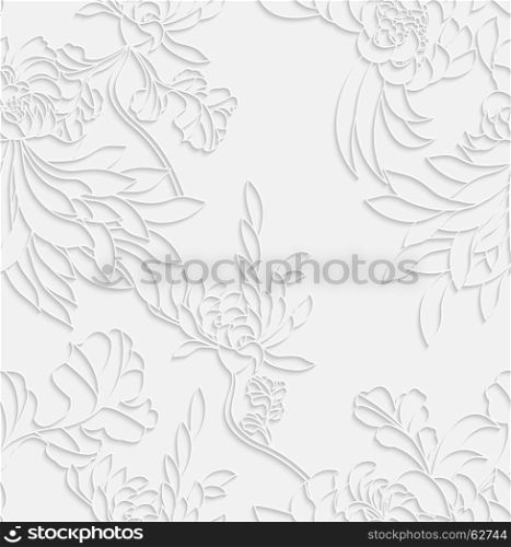 Aster flower white 3d with realistic shadow.Seamless pattern.