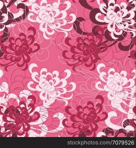 Aster flower white and red on pink.Seamless pattern. Floral fabric collection.