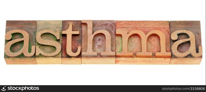 asthma - isolated word in lvintage wood etterpress printing blocks