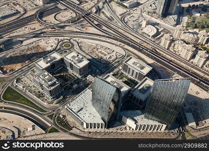 Astonishing bird&acute;s eye view to the business center of the modern city