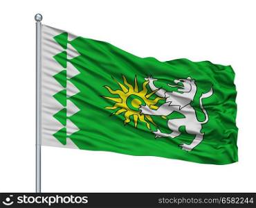 Astrakhan City Flag On Flagpole, Country Russia, Isolated On White Background. Astrakhan City Flag On Flagpole, Russia, Isolated On White Background