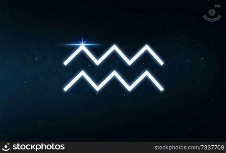 astrology and horoscope - aquarius sign of zodiac over dark night sky and stars background. aquarius sign of zodiac over night sky and stars