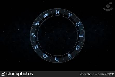 astrology and horoscope - signs of zodiac over night sky and stars dark night sky background. signs of zodiac over night sky and stars