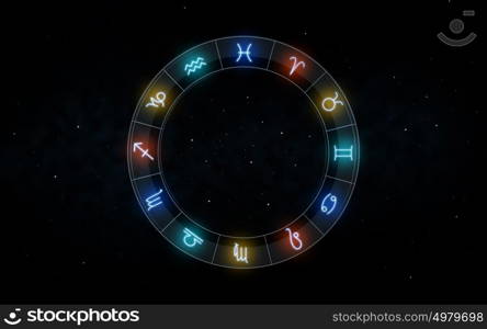 astrology and horoscope - signs of zodiac over night sky and stars dark night sky background. signs of zodiac over night sky and stars