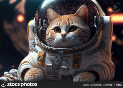 Astronaut cat floating in space with stars and galaxy background outer space. Finest generative AI.. Astronaut cat floating in space with stars and galaxy background