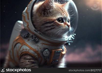 Astronaut cat floating in space with stars and galaxy background outer space. Finest generative AI.. Astronaut cat floating in space with stars and galaxy background