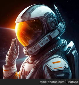 Astronaut exploring new plentiful planet showing life futuristic human-being in darkness, in accomplished multi-colored reflective spacesuit concept. Finest generative AI.. Astronaut exploring new plentiful planet showing life futuristic