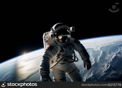 astronaut, floating in the void of space, with earth visible in the background, created with generative ai. astronaut, floating in the void of space, with earth visible in the background