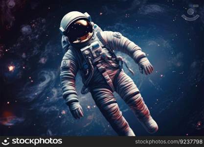 astronaut, floating in zero gravity among the stars and planets, created with generative ai. astronaut, floating in zero gravity among the stars and planets