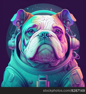 Astronaut french bulldog in space suit with futuristic space background outer deep space. Concept of cyber in colorful neon light. Finest generative AI.. Astronaut french bulldog in space suit with futuristic space background outer deep space.