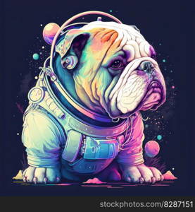 Astronaut french bulldog in space suit with futuristic space background outer deep space. Concept of cyber in colorful neon light. Finest generative AI.. Astronaut french bulldog in space suit with futuristic space background outer deep space.