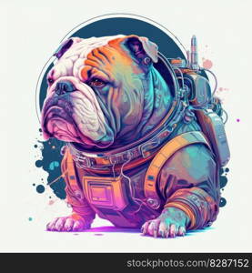 Astronaut french bulldog in space suit with futuristic space background outer deep space. Concept of cyber in colorful neon light. Finest generative AI.. Astronaut french bulldog in space suit with futuristic space background outer deep space.