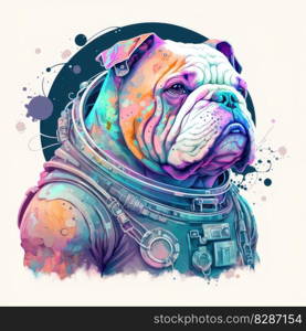 Astronaut french bulldog in space suit with futuristic space background outer deep space. Concept of cyber in colorful neon light. Finest generative AI.. Astronaut french bulldog in space suit with futuristic space background outer deep space.