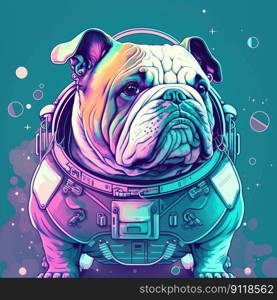 Astronaut french bulldog in space suit with futuristic space background outer deep space. Concept of cyber in colorful neon light. Finest generative AI.. Astronaut french bulldog in space suit with futuristic space background outer deep space.