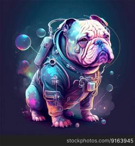 Astronaut french bulldog in space suit with futuristic space background outer deep space. Concept of cyber in colorful neon light. Finest generative AI.. Astronaut french bulldog in space suit with futuristic space background outer deep space.