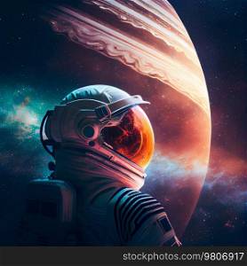 Astronaut in space background. Illustration AI Generative