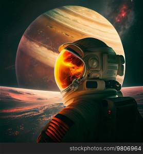Astronaut in space background. Illustration AI Generative