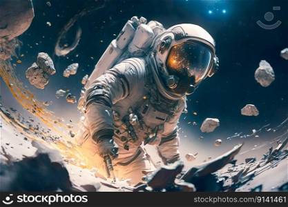 Astronaut in space on a new planet background with the colorful space , Generative ai