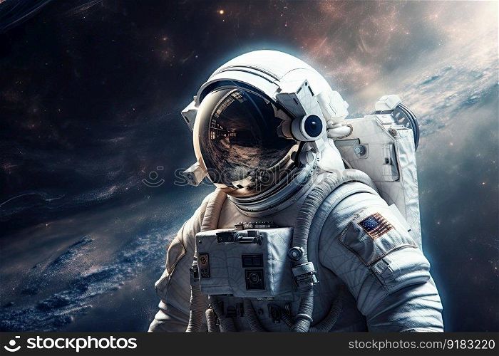 astronaut on intergalactic mission, exploring the vastness of space, created with generative ai. astronaut on intergalactic mission, exploring the vastness of space