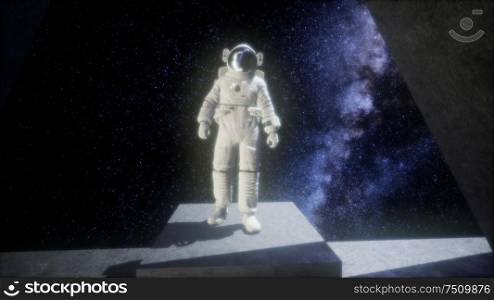 astronaut on space base in deep space. elements of this image furnished by NASA. astronaut on space base in deep space