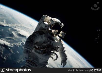 astronaut on spacewalk, surrounded by the abyss of space, created with generative ai. astronaut on spacewalk, surrounded by the abyss of space