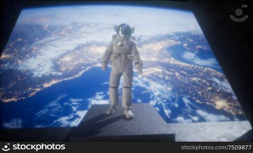 astronaut on the space observatory station near Earth. elements of this image furnished by NASA. astronaut on the space observatory station near Earth