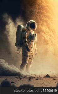 Astronaut Standing On A Deserted Land Exploring New Worlds. Generative AI