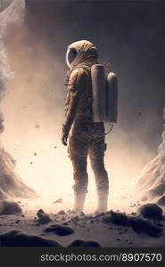 Astronaut Standing On A Deserted Land Exploring New Worlds. Generative AI