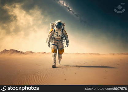 Astronaut Standing On A Deserted Land Exploring New Worlds. Generative AI