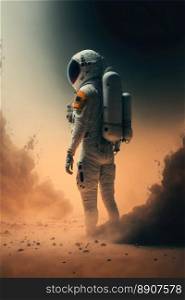 Astronaut Standing On A Deserted Land Exploring New Worlds. Generative AI