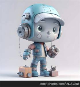 Astronaut with headphones and radio set - 3D Illustration