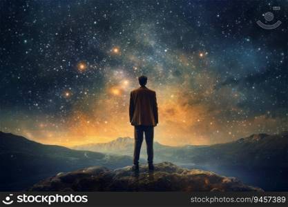 Astronomer man sky night. Science planet. Generate Ai. Astronomer man sky night. Generate Ai